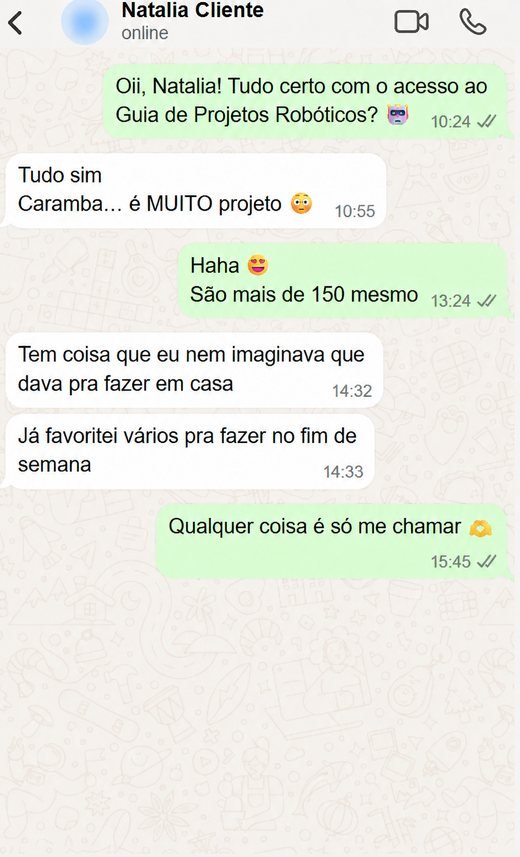 Print de conversa no WhatsApp com Natalia: ela diz que é muito projeto, mais de 150, e que já favoritou vários pra fazer no fim de semana